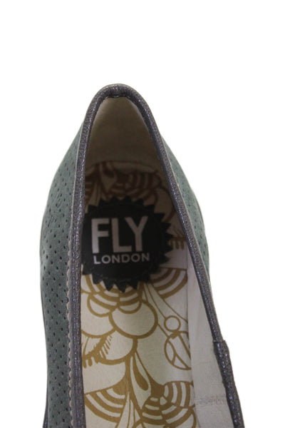 Fly London Womens Wedge Heel Platform Perforated Suede Pumps Gray Size 36