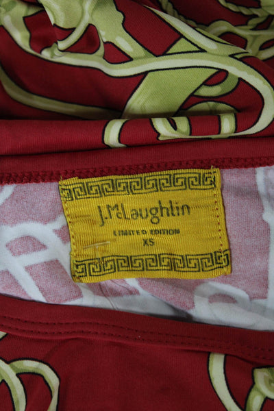 J. Mclaughlin Women T-Shirt Red 3/4 Sleeve Round Neck Geometric Size XS