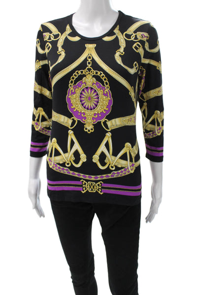 J. Mclaughlin Women Black Geometric 3/4 Sleeve Blouse Size XS