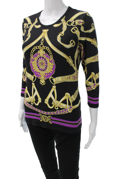 J. Mclaughlin Women Black Geometric 3/4 Sleeve Blouse Size XS