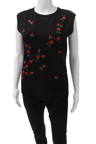 Escada Womens Floral Viscose Blend Sleeveless Tank Round Neck Black Size 38
