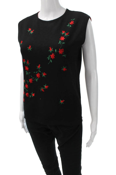 Escada Womens Floral Viscose Blend Sleeveless Tank Round Neck Black Size 38