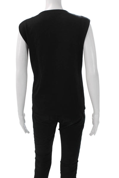 Escada Womens Floral Viscose Blend Sleeveless Tank Round Neck Black Size 38