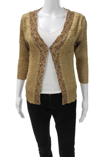 Alberto Makali Women Gold V-Neck Cardigan 3/4 Sleeve Polyester Size M