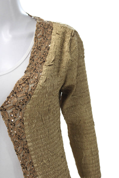 Alberto Makali Women Gold V-Neck Cardigan 3/4 Sleeve Polyester Size M