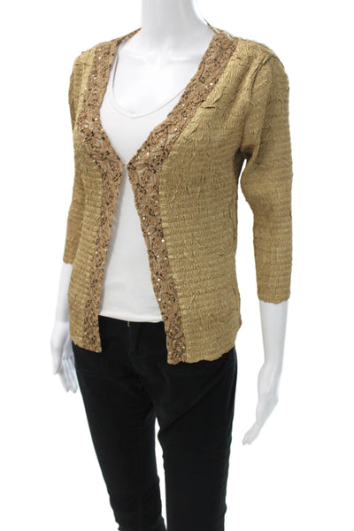 Alberto Makali Women Gold V-Neck Cardigan 3/4 Sleeve Polyester Size M