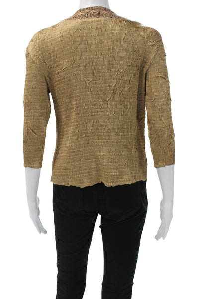 Alberto Makali Women Gold V-Neck Cardigan 3/4 Sleeve Polyester Size M
