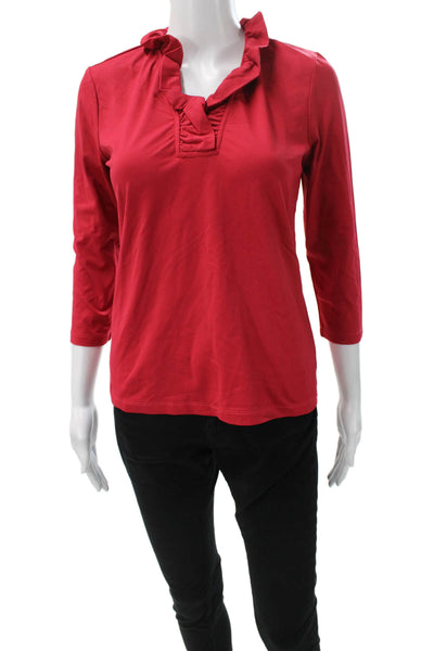 J. Mclaughlin Women Basic Red V-Neck Nylon Blend 3/4 Sleeve Blouse Size S