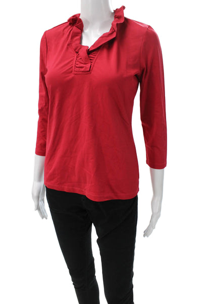J. Mclaughlin Women Basic Red V-Neck Nylon Blend 3/4 Sleeve Blouse Size S