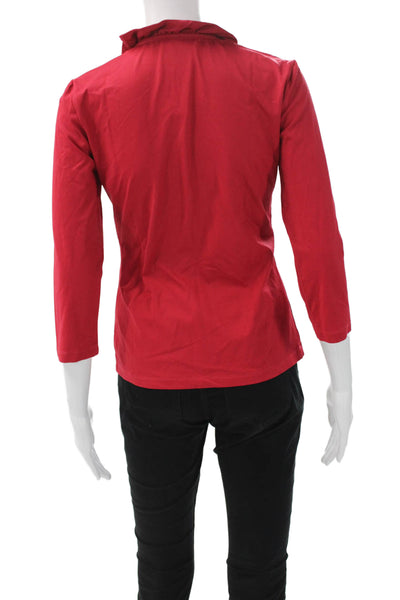 J. Mclaughlin Women Basic Red V-Neck Nylon Blend 3/4 Sleeve Blouse Size S