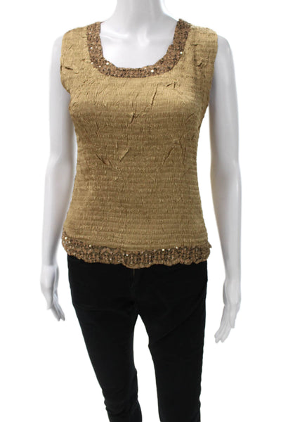 Alberto Makali Womens Gold Scoop Neck Sleeveless Basic Tank Polyester Size M