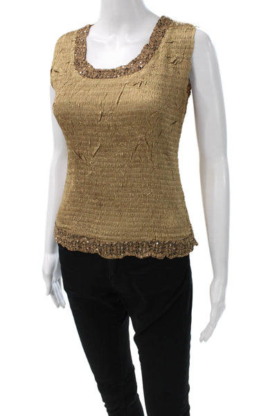 Alberto Makali Womens Gold Scoop Neck Sleeveless Basic Tank Polyester Size M