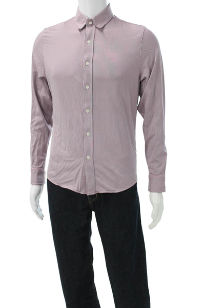 Rhone Mens Striped Collar Long Sleeve Slim Fit Button Down Shirt Red Size S