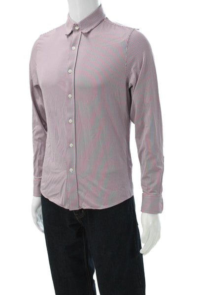 Rhone Mens Striped Collar Long Sleeve Slim Fit Button Down Shirt Red Size S