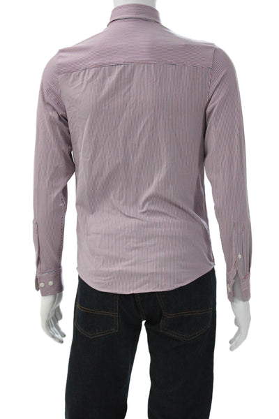 Rhone Mens Striped Collar Long Sleeve Slim Fit Button Down Shirt Red Size S