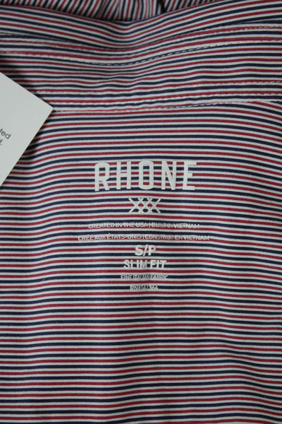 Rhone Mens Striped Collar Long Sleeve Slim Fit Button Down Shirt Red Size S