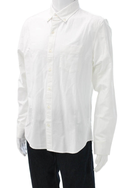Bonobos Men White Cotton Collared Long Sleeve Button-Up Shirt Size L