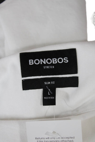 Bonobos Men White Cotton Collared Long Sleeve Button-Up Shirt Size L