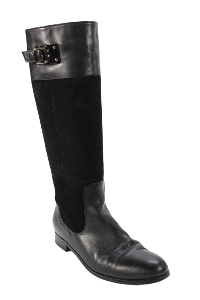 Aquatalia Womens Leather Buckle Detail Knee High Boots Shoes Black Size 8.5