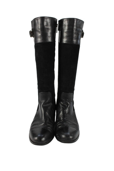 Aquatalia Womens Leather Buckle Detail Knee High Boots Shoes Black Size 8.5