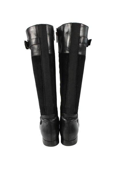 Aquatalia Womens Leather Buckle Detail Knee High Boots Shoes Black Size 8.5