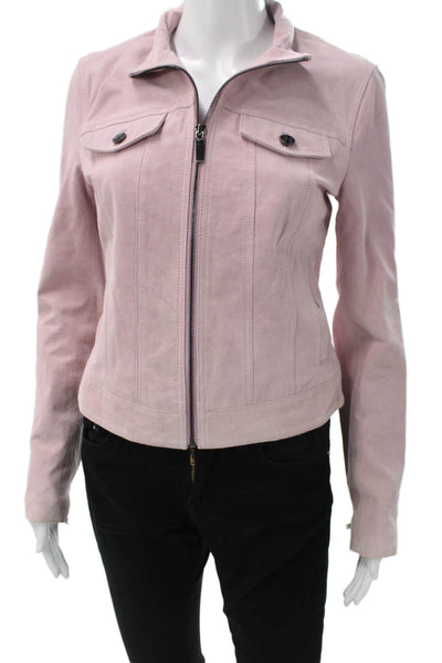 Bagatelle Womens Basic Genuine Leather Jacket Pink Zip Size S