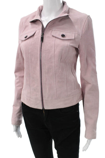 Bagatelle Womens Basic Genuine Leather Jacket Pink Zip Size S