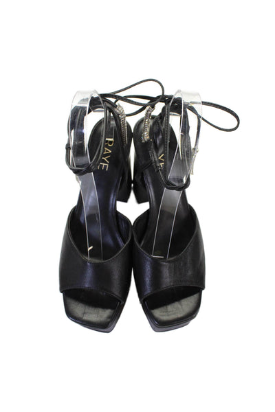 Raye Womens Leather Platform Jeweled Lace Up Sandal Heels Black Size 8