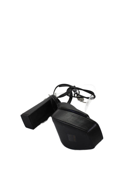 Raye Womens Leather Platform Jeweled Lace Up Sandal Heels Black Size 8