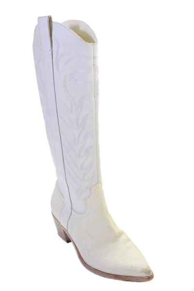 Dolce Vita Womens Leather Pointed Toe Knee High Cowboy Boots White Size 9