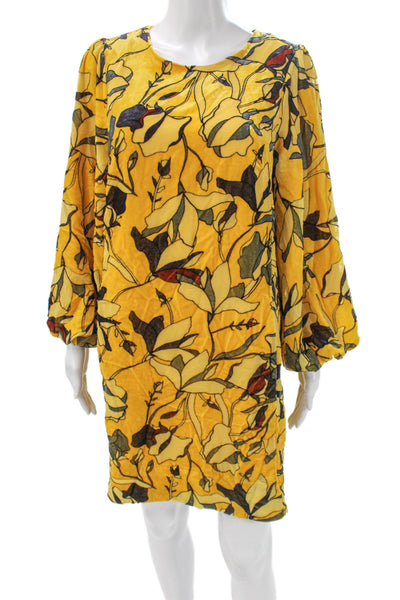 French Connection Women Shift Dress Yellow Floral Viscose Long Sleeve Size 8