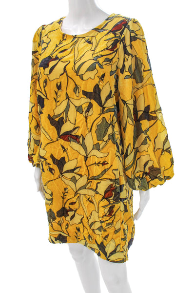 French Connection Women Shift Dress Yellow Floral Viscose Long Sleeve Size 8