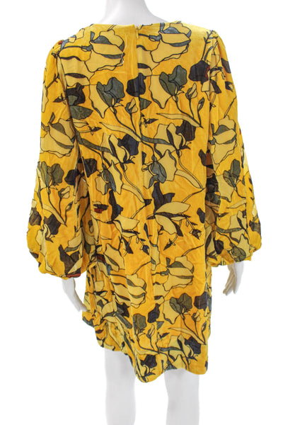 French Connection Women Shift Dress Yellow Floral Viscose Long Sleeve Size 8