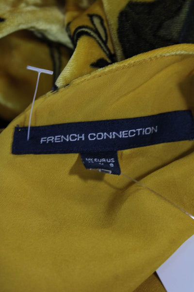 French Connection Women Shift Dress Yellow Floral Viscose Long Sleeve Size 8