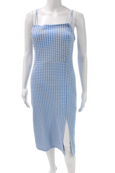 Zara Women Gingham Blue Sleeveless Slip Dress Square Neck Mid-Calf Size M