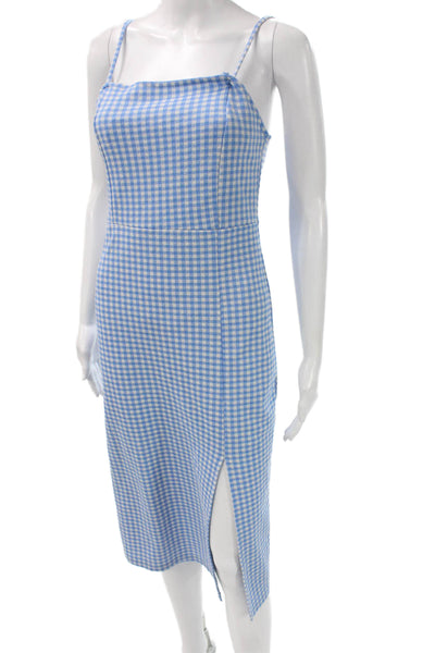 Zara Women Gingham Blue Sleeveless Slip Dress Square Neck Mid-Calf Size M