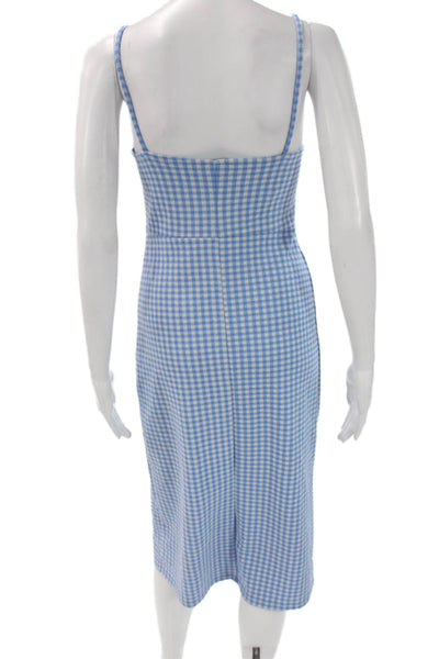 Zara Women Gingham Blue Sleeveless Slip Dress Square Neck Mid-Calf Size M