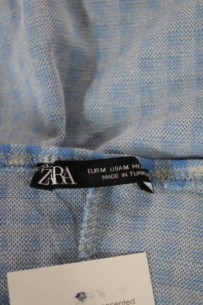 Zara Women Gingham Blue Sleeveless Slip Dress Square Neck Mid-Calf Size M