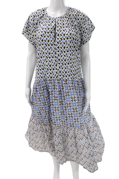 Zara Women Trapeze Swing Geometric Multicolor Midi Dress Sleeve Size L