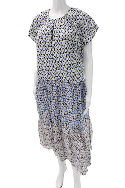 Zara Women Trapeze Swing Geometric Multicolor Midi Dress Sleeve Size L