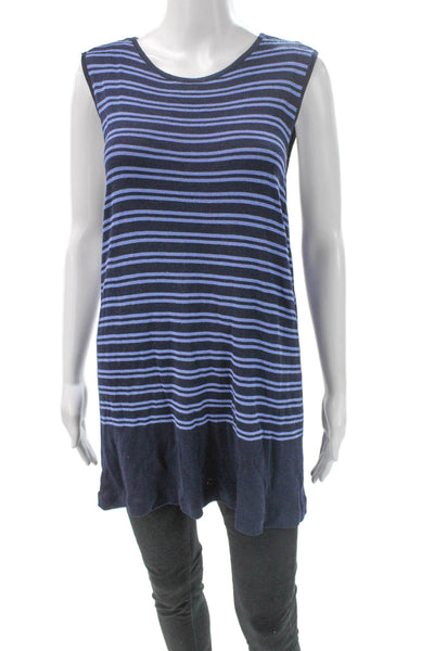 Saks Fifth Avenue Women Tunic Sleeveless Striped Blue Rayon Round Neck Size XL