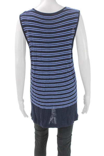 Saks Fifth Avenue Women Tunic Sleeveless Striped Blue Rayon Round Neck Size XL