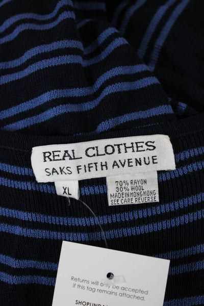 Saks Fifth Avenue Women Tunic Sleeveless Striped Blue Rayon Round Neck Size XL