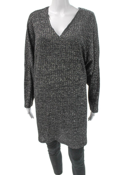 Adrianna Papell Womens Sweater Dress Black V-Neck Long Sleeve Polyester Size 10