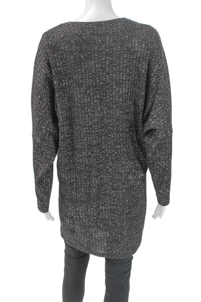 Adrianna Papell Womens Sweater Dress Black V-Neck Long Sleeve Polyester Size 10