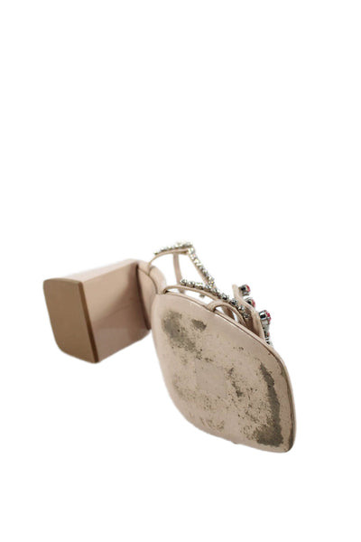 Miu Miu Womens Leather Jeweled Slingbacks Sandal Heels Pink Size 39 9