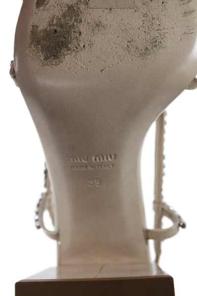 Miu Miu Womens Leather Jeweled Slingbacks Sandal Heels Pink Size 39 9