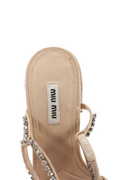 Miu Miu Womens Leather Jeweled Slingbacks Sandal Heels Pink Size 39 9