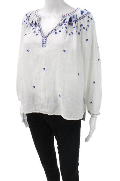 Velvet by Graham & Spencer Women Tunic Blouse White V-Neck Long Sleeve Size S