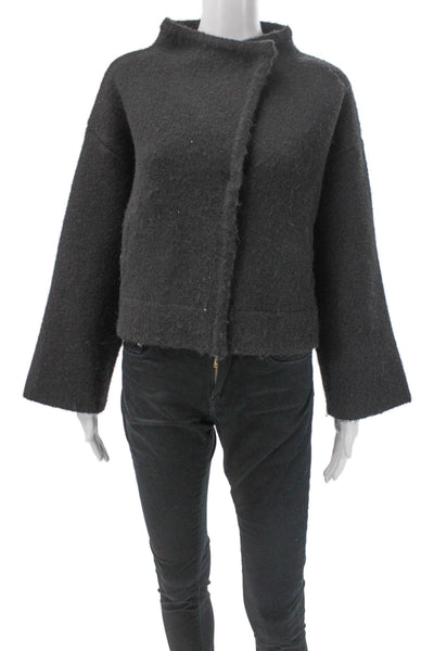 Zara Women Gray Basic Jacket Polyester Long Sleeve Snap Size M